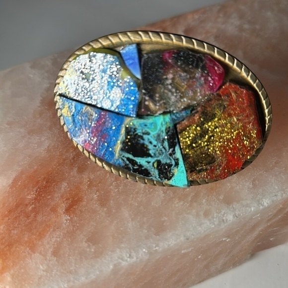 Repurposed BELT BUCKLE OOAK Hand Painted Mosaic Tiles Cluster Artisan Unisex - Picture 11 of 17